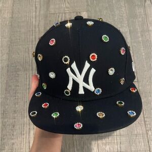 NY rhinestone hat
